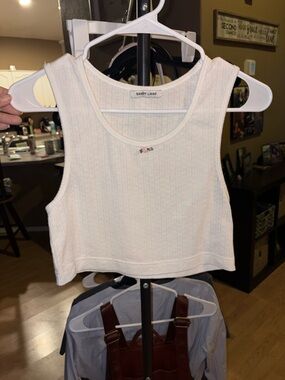 Sandy Liang Cream Ribbed Cropped Tank
